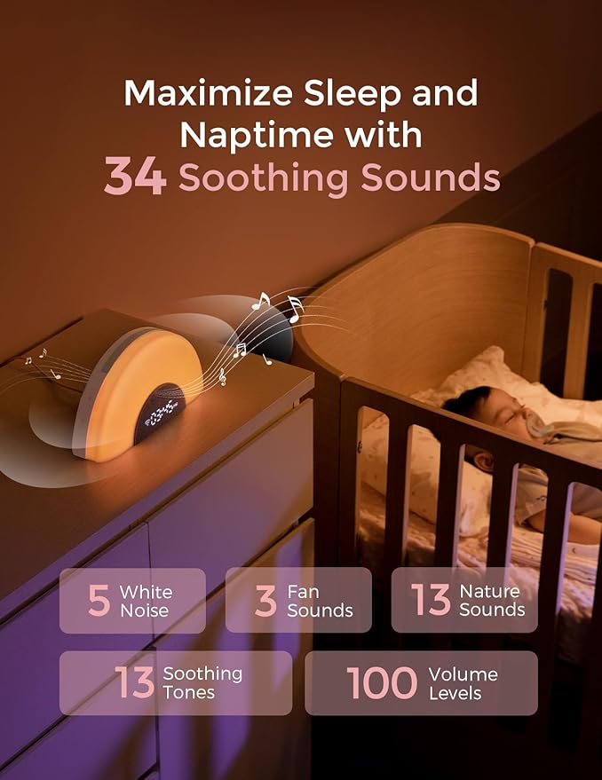 Momcozy Baby Sound Machine & Night Light–White Noise Machine with App Control, Sunrise Alarm, 34 Soothing Sounds–Sleep Trainer for Newborns & Toddlers, Travel Nursery Essential - Bloomnest