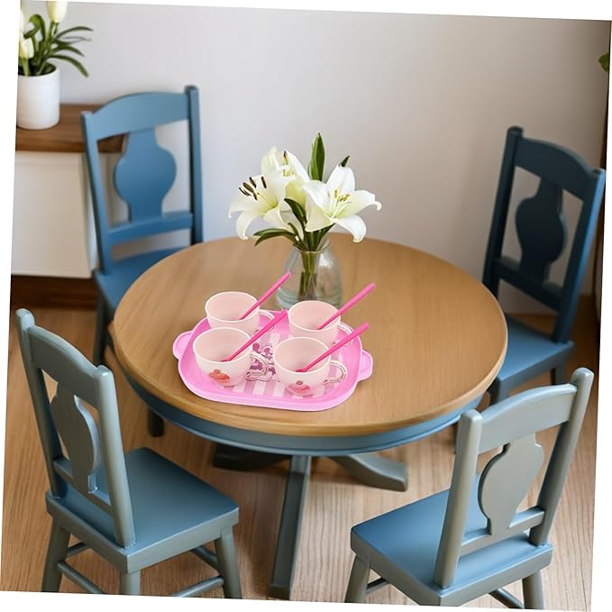 Pretend Play Tea Party Set for Little Food-Grade Plastic Teapot with Tray Cups and Saucers Vibrant Colors Safe and Kitchen for Birthday and Christmas