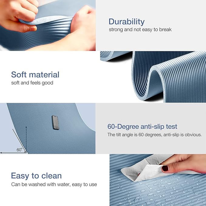 Yoga Mat Non Slip NBR Thick Yoga Mat, 72"L x 32"/24"W x 0.6"/0.4"TH (185cm x 80cm/61cm x 15mm/10mm), Anti-Tear Exercise Mat with Carrying Strap and Bag, Workout Mats for Yoga, Pilates, Floor Exercises - Bloomnest