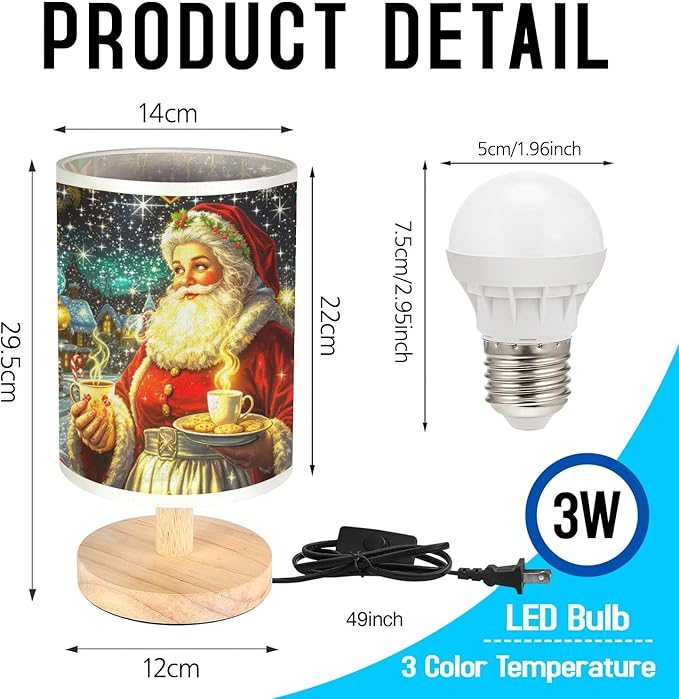 Mrs. Claus Table Lamp LED 3-Color Pressed Bedside for Merry Christmas, Mrs. Claus Shade Christmas Table Lamp with Wood Base for Bedroom Living Room Desk Office - Bloomnest