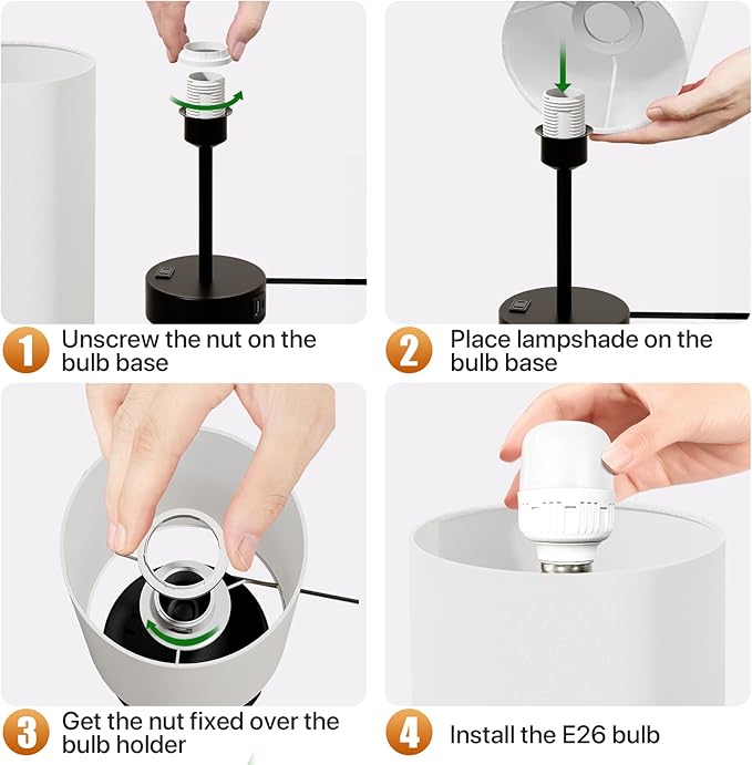 KPQ Small Bedside Lamp Touch Control Table Lamp with USB A+C Charging Ports & AC Outlet 3-Way Dimmable Nightstand Lamp with Linen Fabric Shade for Bedroom Living Room - Bloomnest
