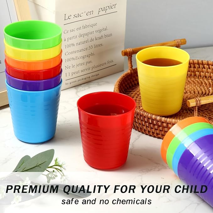 Eccliy 36pcs Kids Cups 8 oz Unbreakable Plastic Stackable Juice Reusable Tumblers Bulk Plastic Drinking Cups for Toddlers Baby Kids, Dishwasher Safe, 6 Colors(Bright Colors) - Bloomnest