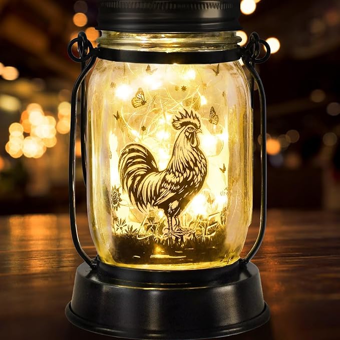 Chicken Gifts for Women/Men Cock Lovers Solar Lantern Mom Birthday, Mothers Day, Christmas Gifts, Solar Garden Decoration Outside for Yard, Patio,Backyard,Porch, Torches - Bloomnest