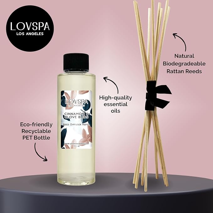 LOVSPA Cinnamon & Clove Buds Diffuser Oil - Fall Essential Oils for Diffuser Refill & Air Freshener Room Spray - Long-Lasting & Natural Home Fragrance, Scented Oil for Diffusers, USA Made, 4oz - Bloomnest
