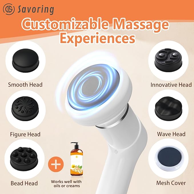Cordless Body Massage Lymphatic Drainage Tool, 5-in-1 Handheld Body Sculpting Machine, Electric Cellulite Massager with 6 Speeds, Rechargeable & Portable Cellulite Roller for Thighs Butt Fat - Bloomnest