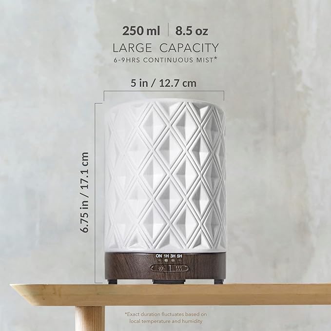 Earnest Living Essential Oil Diffuser for Large Room White Ceramic 250ml Aromatherapy Diffuser with 4 Timers 7 Night Lights and Auto Off Function for Home Gift EarnestLiving