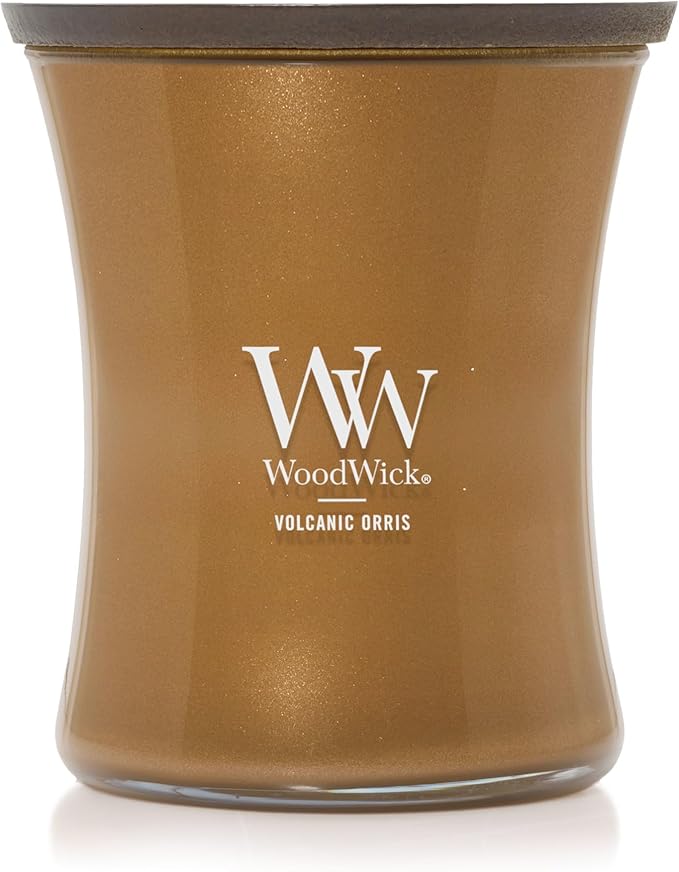 WoodWick Volcanic Orris Holiday Candle Gifts for Women and Men, 9.7 oz Precious Metals Collection with Crackling Wick - Bloomnest