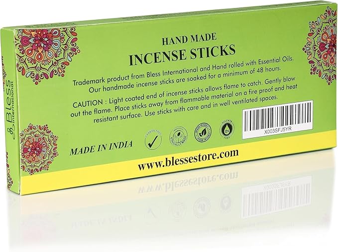 Bless-Green-Tea-Incense-Sticks 100%-Natural-Handmade-Hand-Dipped-Incense-Sticks Organic-Chemicals-Charcoal-Free Purification-Relaxation-Positivity-Yoga-Meditation Best-Woods-Scent (500 Sticks(26 OZ)) BlessInternational