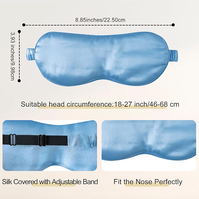 ZIMASILK Adjustable 100% 22 Momme Mulberry Silk Sleep Mask for Sleeping, Filled with Premium Mulberry Silk, Softest & Breathable Eye Sleeping Mask (Sky Blue) - Bloomnest