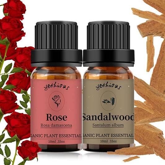 yethious Rose Sandalwood Essential Oil Set 100% Pure Aromatherapy Oils Kit Organic 2 Pack Perfume Oil Set - Bloomnest