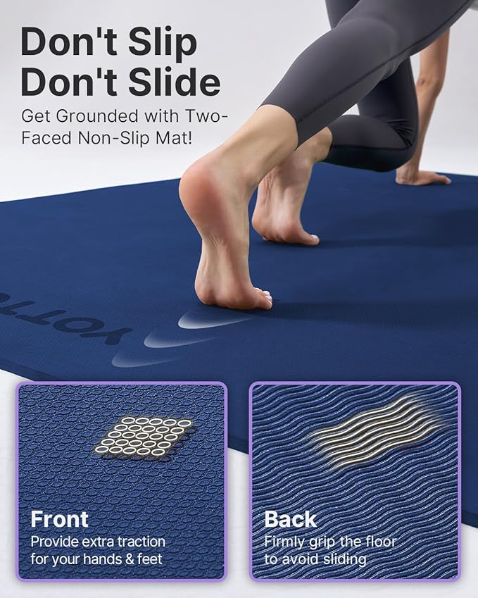 YOTTOY Large Yoga Mat (75 * 52 * 1/2inch),Extra Wide TPE Exercise Mat,Non-Slip Workout Mat for Pilates, Fitness, Barefoot, Home Gym Studio with Strap and Towel - Bloomnest