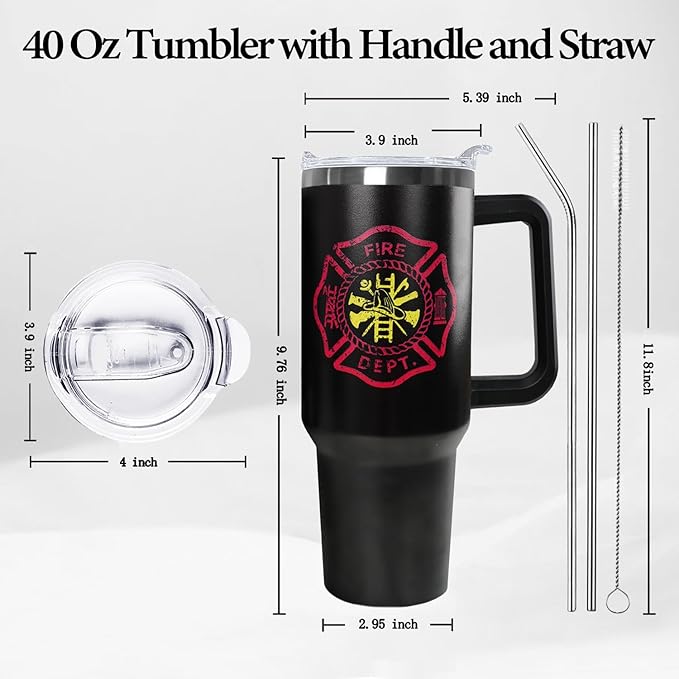Ceovfoi Firefighter Gifts for Men,40 oz American Flag Tumbler with Handle Lid and Straw Stainless Steel Cups Mug, Firefighter Stuff Supplies Accessories - Bloomnest