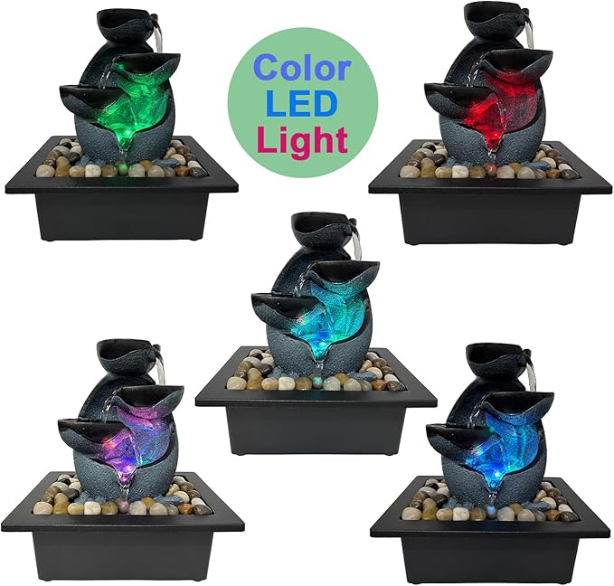 Indoor Tabletop Water Fountain, Resin Meditation Fountain with Color LED Light, Indoor Waterfall Feature for Home Office Decor - Bloomnest