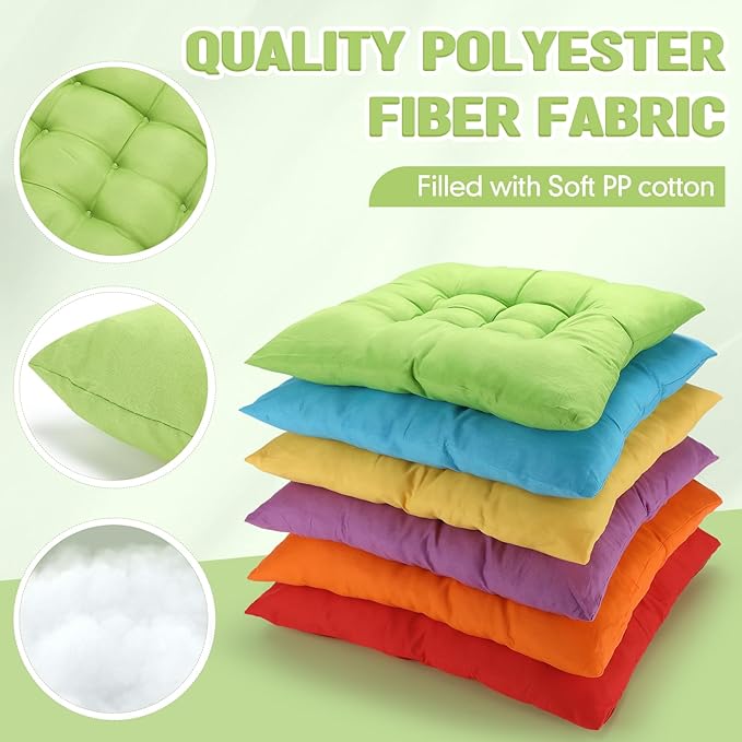 Geetery 12 Pcs Floor Pillows for Classroom Bulk Square Seating Cushions for Floor Chair School Kindergarten Reading Corner, 15.7'' Large Thick Meditation Cushions Yoga Nursery Daycare (Bright Color) - Bloomnest