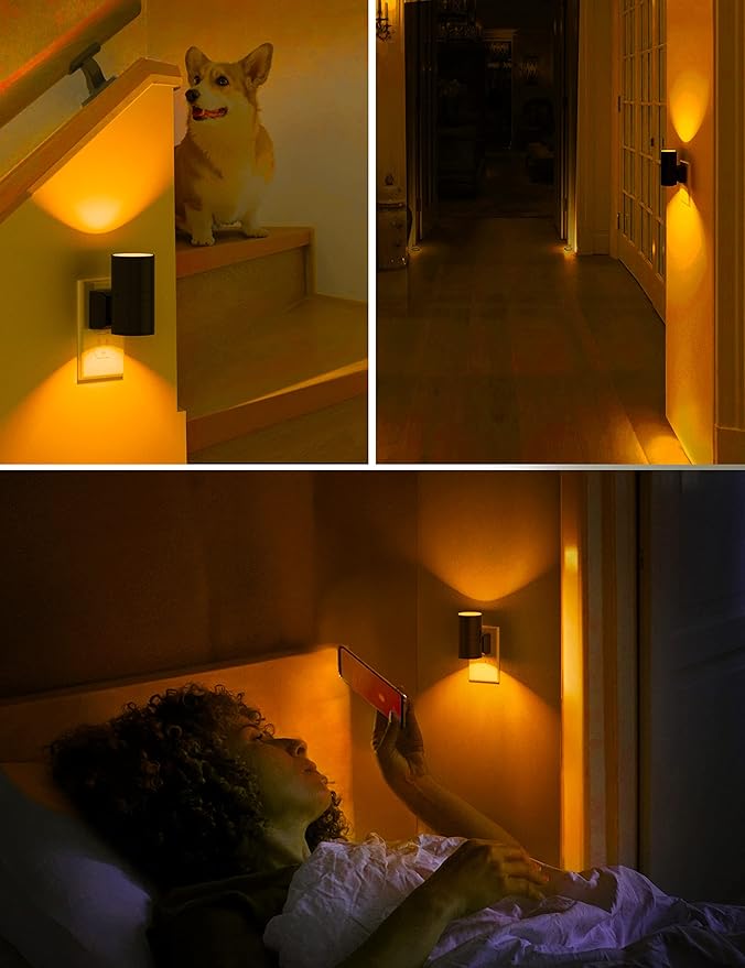 L LOHAS LED Night Light, Amber Nightlight, Dimmable Night Light, Light Sensor, Yellow Nightlight, 0-100LM, Sleep Light for Kids, Soft & Warm Light for Bedroom, Bathroom, 2 Pack - Bloomnest