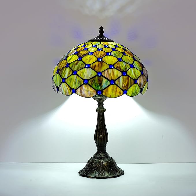 Tiffany Lamp Gradient Green Stained Glass Table Lamp Desk Bedside Reading Light Decor Bedroom Living Room Home Office D12*H18 Inches - Bloomnest