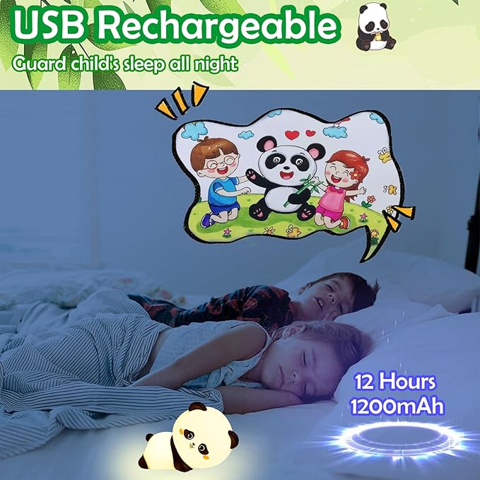 Cute Night Light Panda Night Light for Kids,16 Colors Dimmable Baby Night Lights for Nursery, Silicone Rechargeable Nightlight for Kids Room,Gifts Stuff for Boys Girls Baby,Toddler Decor - Bloomnest