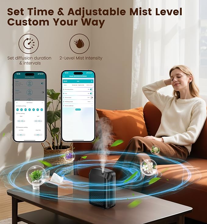 Waterless Essential Oil Diffuser 3000 Sq.Ft Coverage for Large Home Hotel Office, 400ml Cold Air Scent Machine for Aromathrapy, Bluetooth App Control, Quiet Aroma Diffuser Wall Amount - Bloomnest