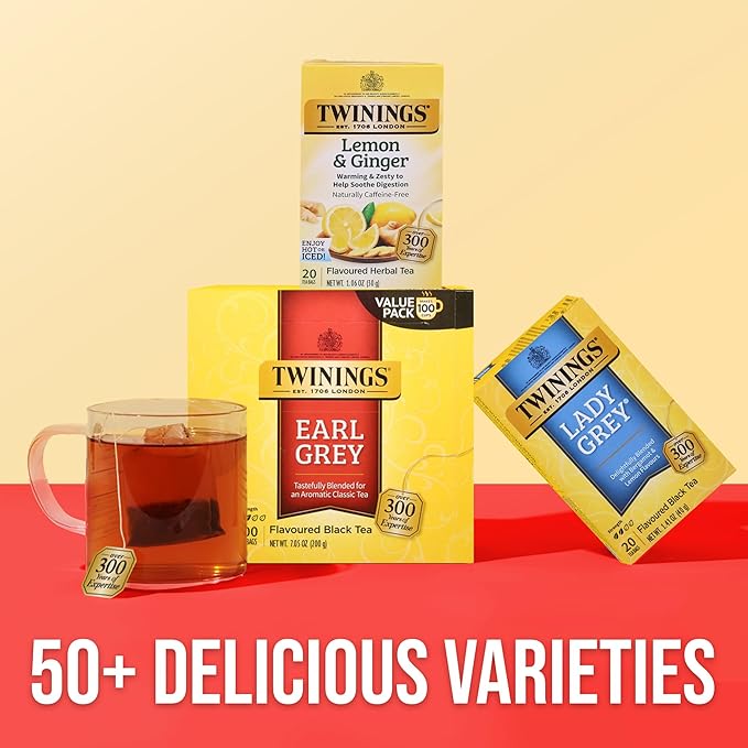 Twinings Earl Grey Black Tea Individually Wrapped Bags, 100 Count (Pack of 1), Flavoured with Citrus & Bergamot, Caffeinated, Enjoy Hot or Iced, 100 Teabags - Bloomnest