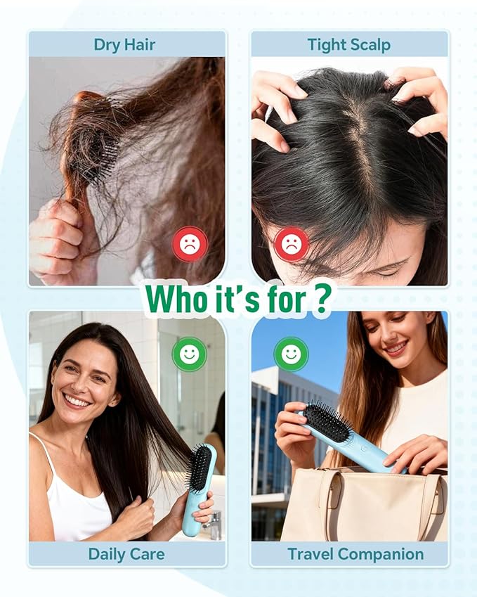 BONNET QUEEN 3-in-1 Electric Scalp Massager & Mist Hair Brush for Curly Hair, Deep Conditioning, Frizz Control, Stress-Relief, Home and Travel Hairbrush for Women, Green BonnetQueen