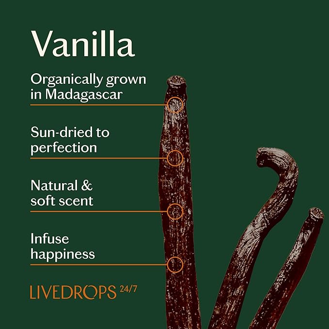 LIVEDROPS 24/7 Good Vanilla Essential Oil Blend, Natural Vegan Aromatherapy for Diffuser or Diluted Skin Use, Sweet Warm Creamy Scent, Made in France, Bottled in USA, Clinically Tested, 10ml - Bloomnest