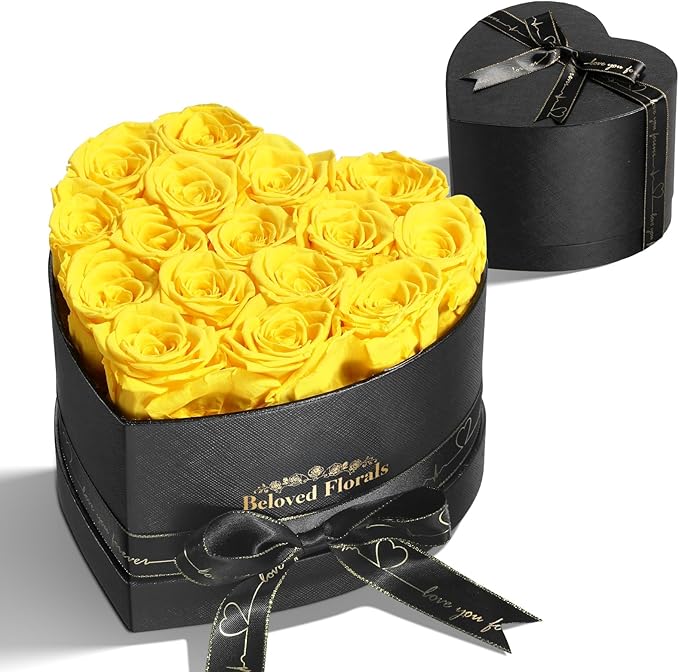 16 Preserved Flowers Rose Birthday Gifts for Women Her Mom Wife Girlfriend Grandma on Valentines Mothers Day Christmas Anniversary Romantic(Yellow) - Bloomnest