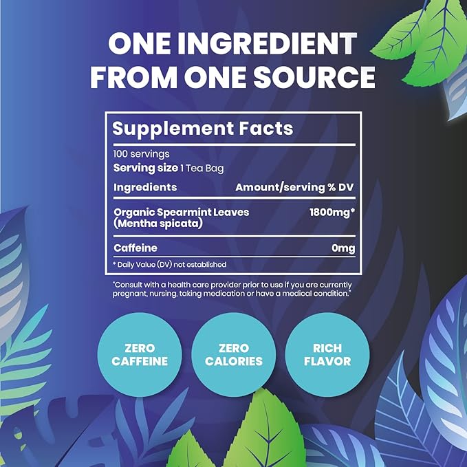 Organic Spearmint Herbal Tea — 100 Tea Bags | Grown in USA | Eco-Friendly Tea Bags | Non-GMO Caffeine Free Tea | Cederberg Tea Company - Bloomnest