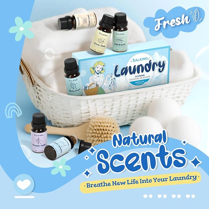 SALKING Laundry Collection Essential Oils Set, Pure Essential Oil for Diffuser, Clean Aromatherapy Fragrance Oil Gift Set, Use with Wool Dryer Balls, Citrus Clean, Lavender Fields, Still Breeze - Bloomnest