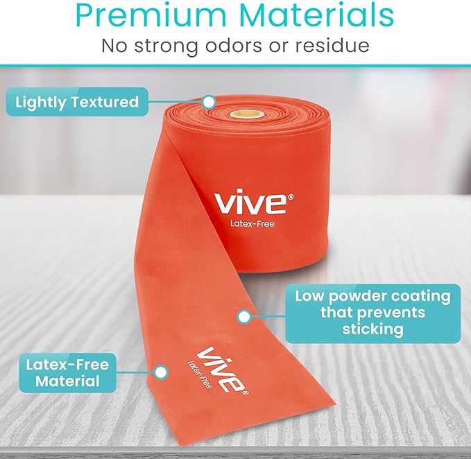 Vive Professional Resistance Bands - 25 Yard Non-Latex Roll for Physical Therapy, Lower and Upper Body Exercise Workout - Straight Elastic for Strength Training, Rehabilitation, Women, Men - Bloomnest