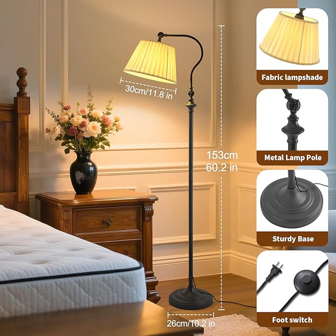 Smart LED Floor Lamp with Fabric Shade, Dimmable Standing Lamp,Remote & App Control, Adjustable Brightness & Color Temperature for Living Room,Bedroom,Office,Farmhouse, Mid Century Modern Boho Decor ﻿