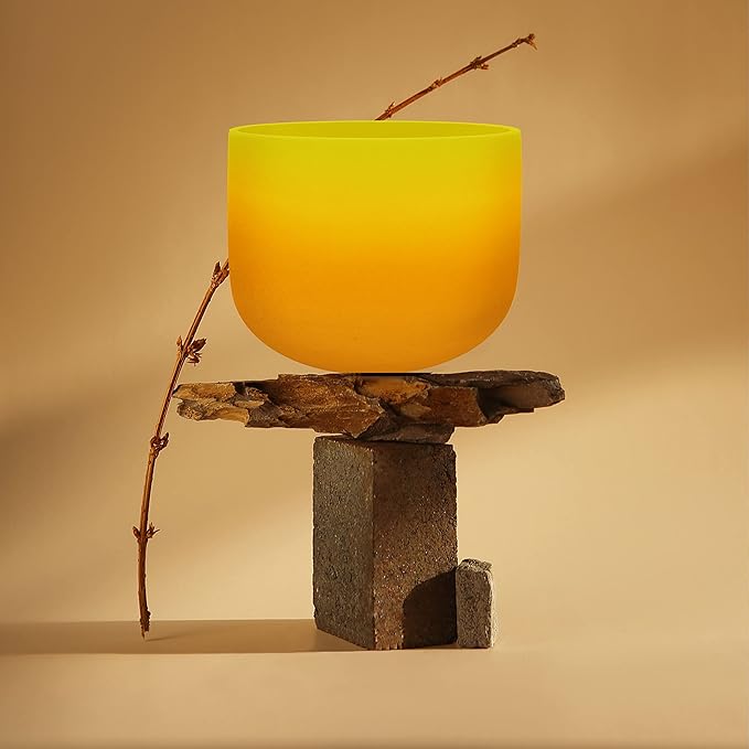 TOPFUND Orange Yellow E Note Crystal Singing Bowl Solar Plexus Chakra 10 inch with Heavy Duty Carrying Case and Suede Mallet