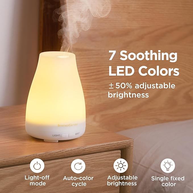 InnoGear Essential Oil Diffuser, 2 Pack Ultrasonic Diffusers for Home Aromatherapy Humidifier for Bedroom Room 7 Colors LED 2 Mist Mode Auto Off, Basic White - Bloomnest
