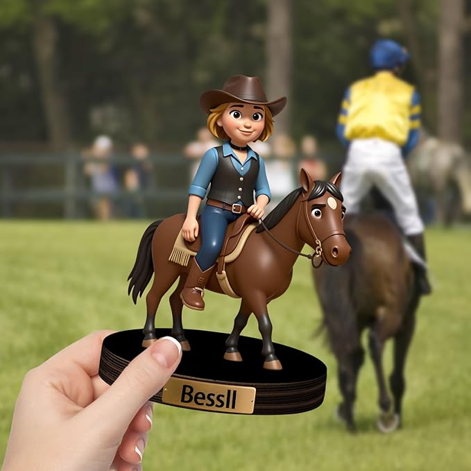 Custom Horse Equestrian Photo Cartoon Style Desk Decor with Wooden Base, Personalzied Horse Lover Cartoon Photo Picture Portrait Sculpture Frame Acrylic Sign Plaque Gifts for Women Men - Bloomnest