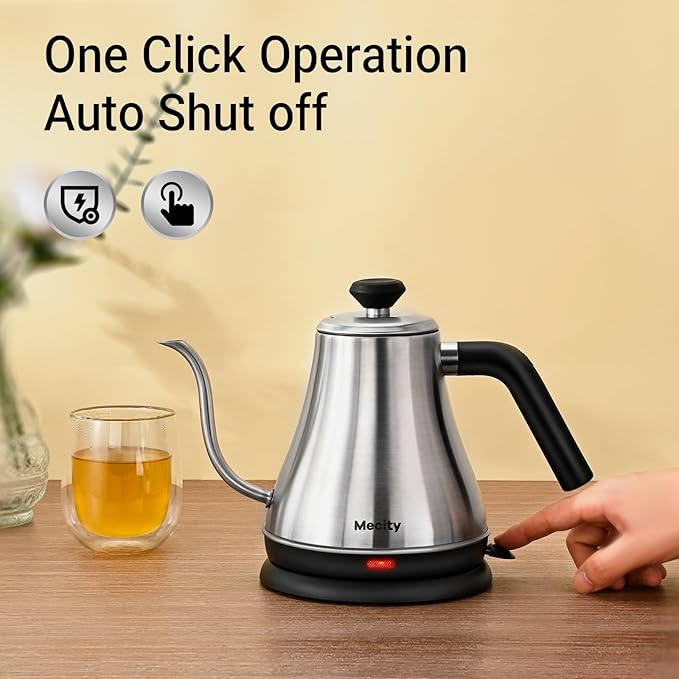 Mecity Electric Kettle Gooseneck Water Kettle Stainless Steel Tea Kettle Water Boiler Fast Heating, Auto Shut Off, 27 fl oz, 1000W, Stainless Steel - Bloomnest