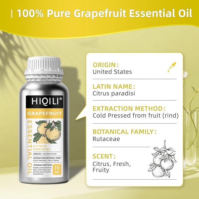 HIQILI 16 Fl Oz Grapefruit Essential Oil, for Diffuser, Skin Care, 100% Pure and Natural - Bloomnest