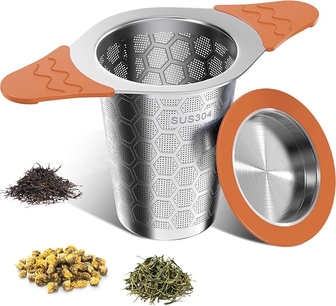 Tea Infuser for Loose Leaf Tea,18/8 Stainless Steel Tea Infuser with Heat Proof Silicone Handles,Extra Fine Mesh Tea Strainers Filter Fine Tea Leaves Effectively,Fits TeaPots/Mugs-Orange - Bloomnest