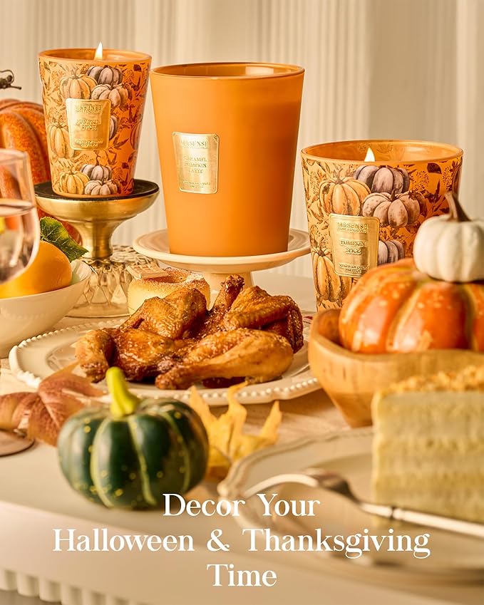 M&SENSE Large Candles Caramel Pumpkin Latte Scented, 3 Wick Natural Soy Candles for Home Scented, 150H Long Lasting Slow Burn Jar 35oz, Home Fragrance Halloween Thanksgiving Christmas Gifts - Bloomnest