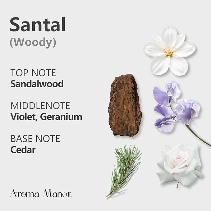 Car Diffuser Oil - Santal Essential Oil Blend - Luxury Hotel Inspired Home Aromatherapy Diffuser Oil - Sandalwood, Violet, Geranium, Cedar - for Diffuser, Humidifier, Reed - 150ML - Bloomnest