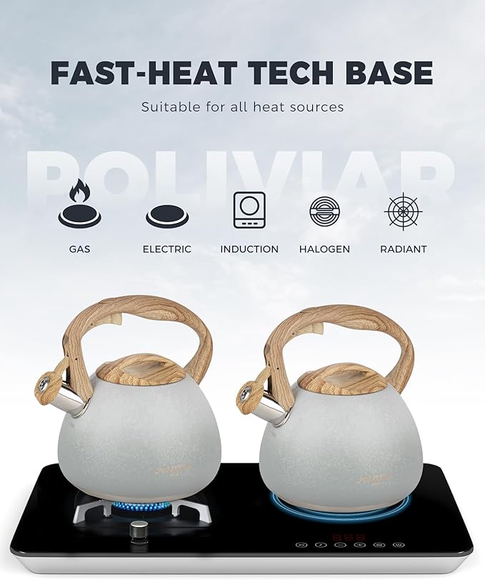 POLIVIAR Tea Kettle, 2.7 Quart Stovetop Tea Kettle, Audible Whistling Teapot with Crackle Finish, Food Grade Stainless Steel for Anti-Rust, Anti Hot Handle, Suitable for All Heat Sources (JX2023-LYW) - Bloomnest