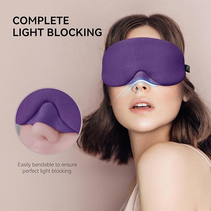 Mavogel Cotton Sleep Eye Mask - Breathable Light Blocking Sleep Mask, Soft Comfortable Night Eye Mask for Men Women, Eye Cover for Travel/Sleeping/Shift Work, Includes Travel Pouch (Purple) - Bloomnest