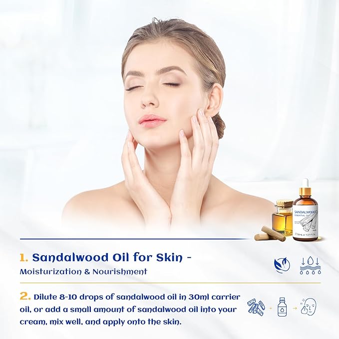 HIQILI Sandalwood Essential Oils 1 Fl Oz, 100% Pure Natural Therapeutic Grade for Skin, Diffuser, Perfume, Candle Soap Making, Includes Premium Quality Glass Dropper - Bloomnest