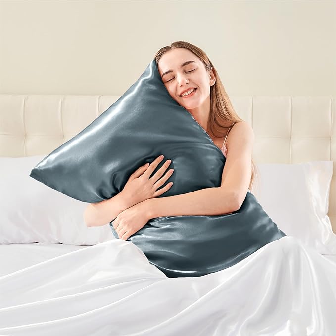 BEDELITE Satin Body Pillow Cover, Super Soft and Cooling Body Pillow Pillowcase for Hair and Skin, Breathable Silky Full Long Pillowcase Cover(20"x54", Space Grey) - Bloomnest