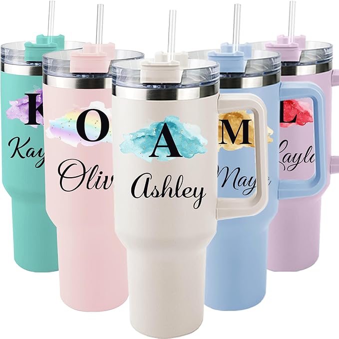 ThermoThrill Ships Next Day, Personalized 40 Oz Tumbler with Handle and Straw Custom Tumbler with Text Stainless Steel Mug Birthday Gifts for Women - Bloomnest