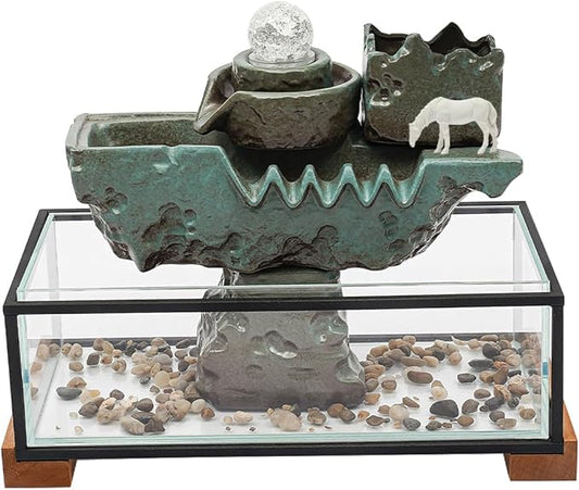 Indoor Resin Glass Fish Tank Waterfall,Desktop Rockery Waterfall Fountain with Fish Tank&Rockery for Home/Office Decor - Bloomnest