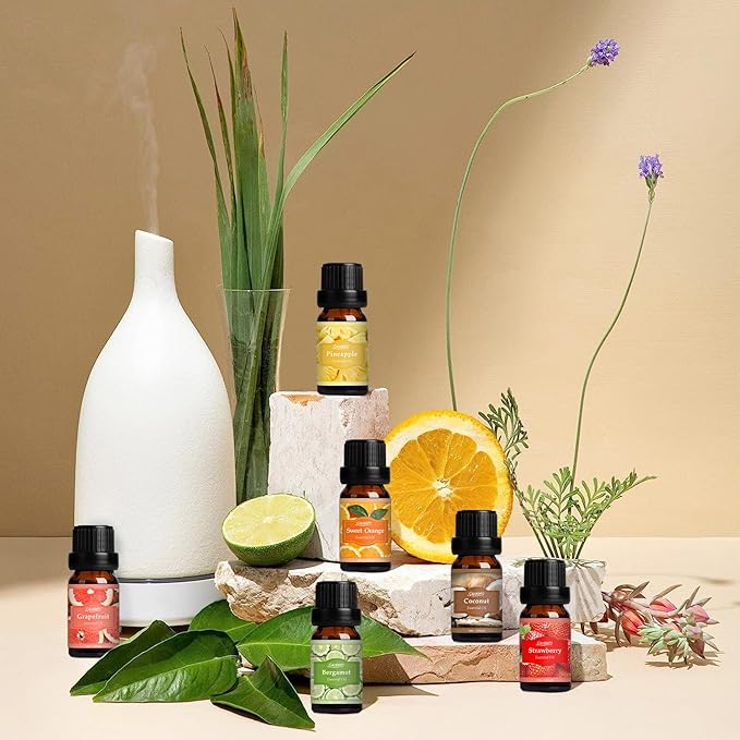 SALUBRITO Fresh Fruit Fragrance Oils Set, Essential Oils for Diffuser, Candle, Soap Making - Strawberry, Sweet Orange, Pineapple, Coconut, Bergamot, Grapefruit, 6X10ml - Bloomnest