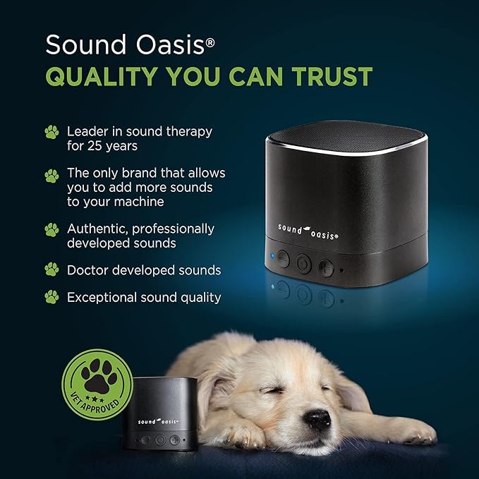 Sound Oasis Pet Bluetooth Sound Machine, 20 Dr Developed Calming Sounds to Soothe, Relax, Separation, Anxiety, Stress Relief, Sleep for Canine, Puppy, Dog, Cat for Storms, Fireworks, Barking, Travel - Bloomnest