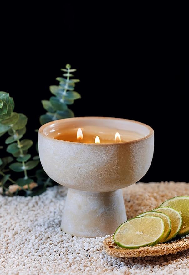 BLUEME Focus - Eucalyptus & Lime, Luxury Candle w/Essential Oils, 3 Wick, Hand-Poured Soy, Cotton Wick, Ceramic - Bloomnest