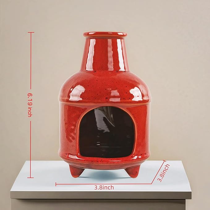 Handmade Red Ceramic Palo Santo Holder Burner & Sage Holder - Mini Tabletop Chiminea Burner Tray with Ash Catcher, Decorative Incense Holder for Spiritual Meditation & Yoga