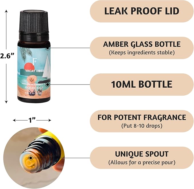Folkulture Essential Oil for Diffuser for Home | Set of 6 Essential Oils for Candle Making | Fragrance Oils for Gifts for Her - Ocean Salt & Jasmine Oils for Relaxation and Aromatherapy - Bloomnest