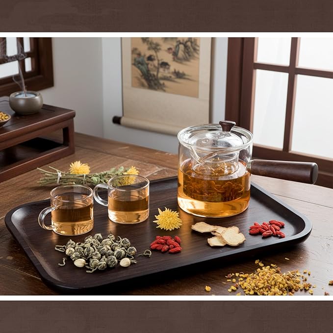 Bokon 8 Pcs Chinese Gongfu Tea Set Portable Fluted Glass Teapot with Infusers 6 Transparent Glass Cups and Bamboo Gongfu Tea Tray for Home Travel Office Outdoor Gifts
